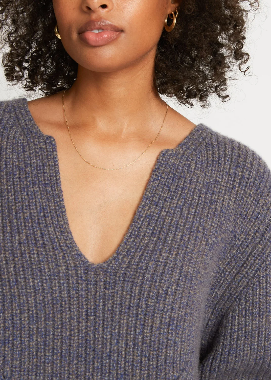 KAYA RIBBED PURE CASHMERE SWEATER IN COBALT STONE - Image 2