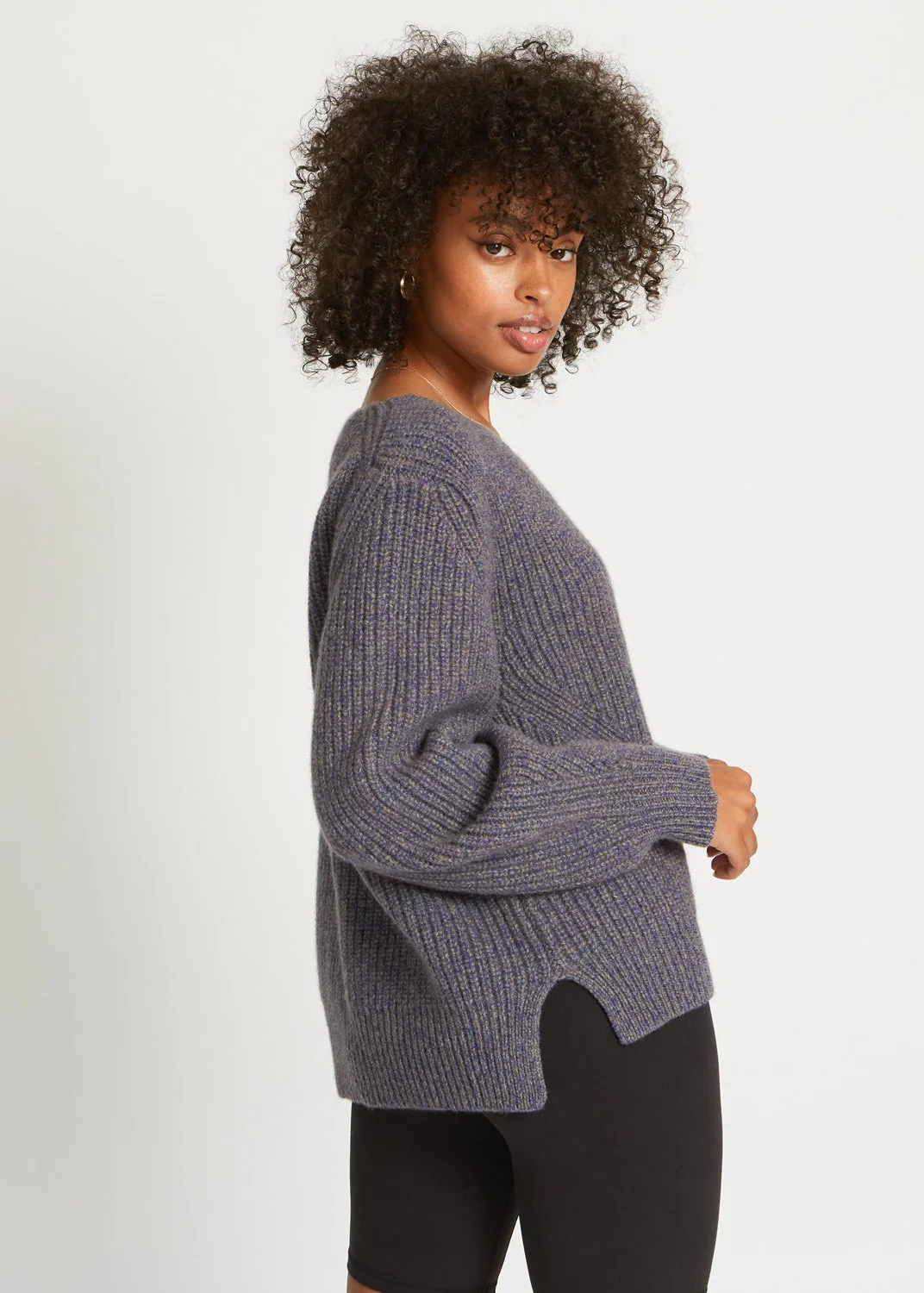 KAYA RIBBED PURE CASHMERE SWEATER IN COBALT STONE - Image 3