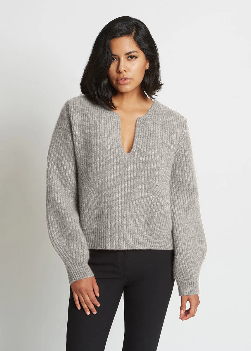 KAYA RIBBED PURE CASHMERE SWEATER IN GRANITE - Image 2