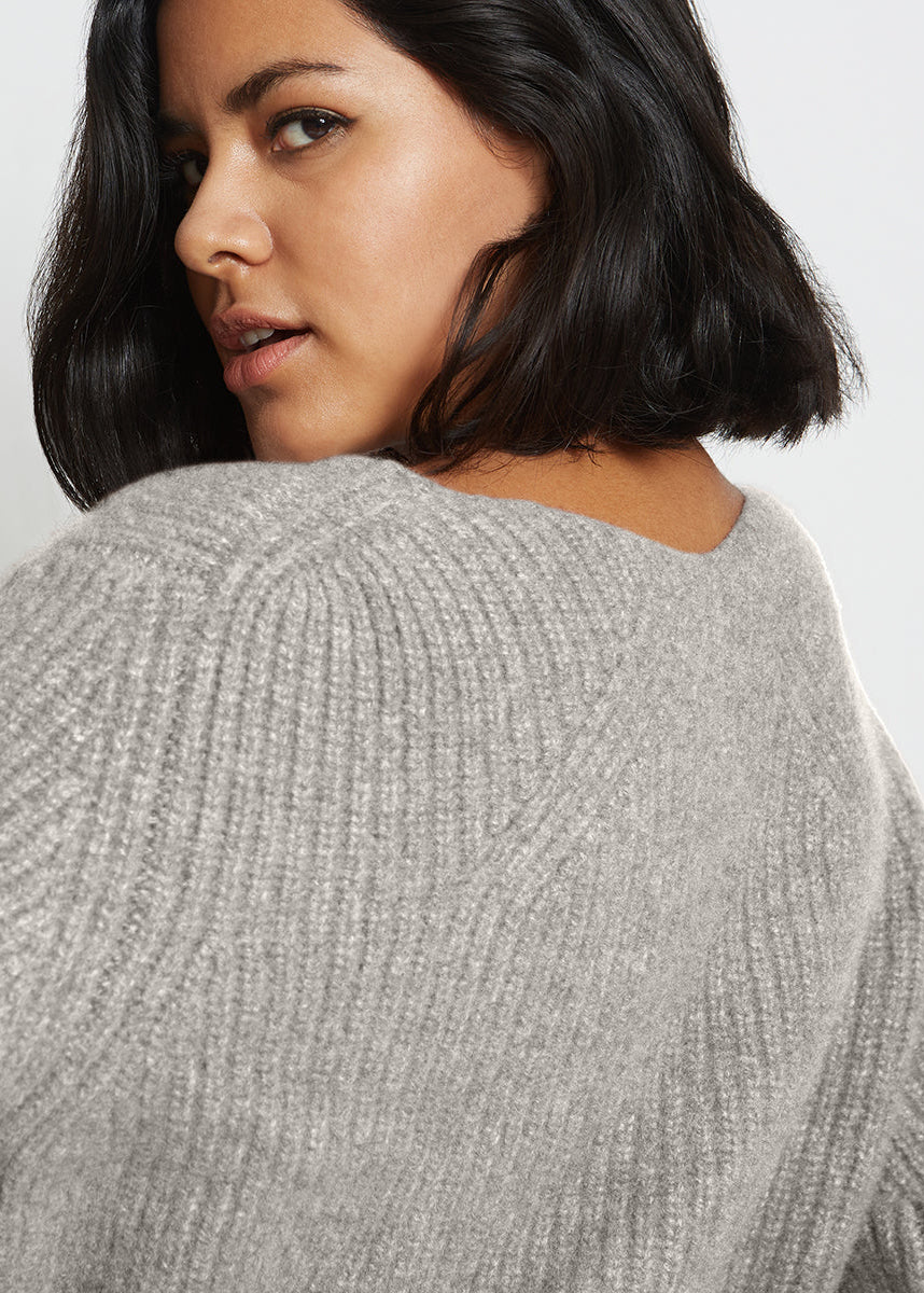 KAYA RIBBED PURE CASHMERE SWEATER IN GRANITE - Image 4
