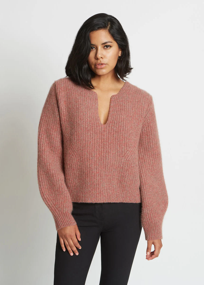 KAYA RIBBED PURE CASHMERE SWEATER IN RED AGATE