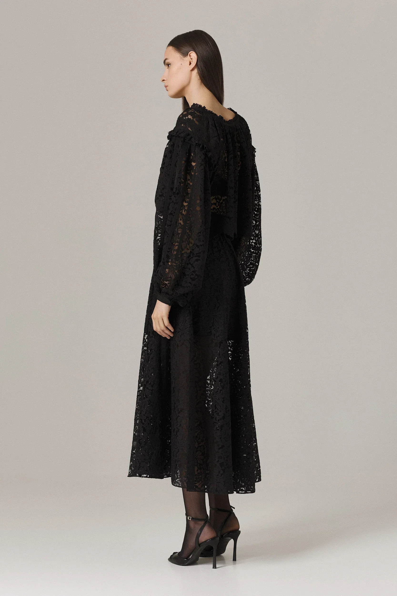 OZANA LACE DRESS WITH GROSGRAIN APPLIQUE IN BLACK - Image 5