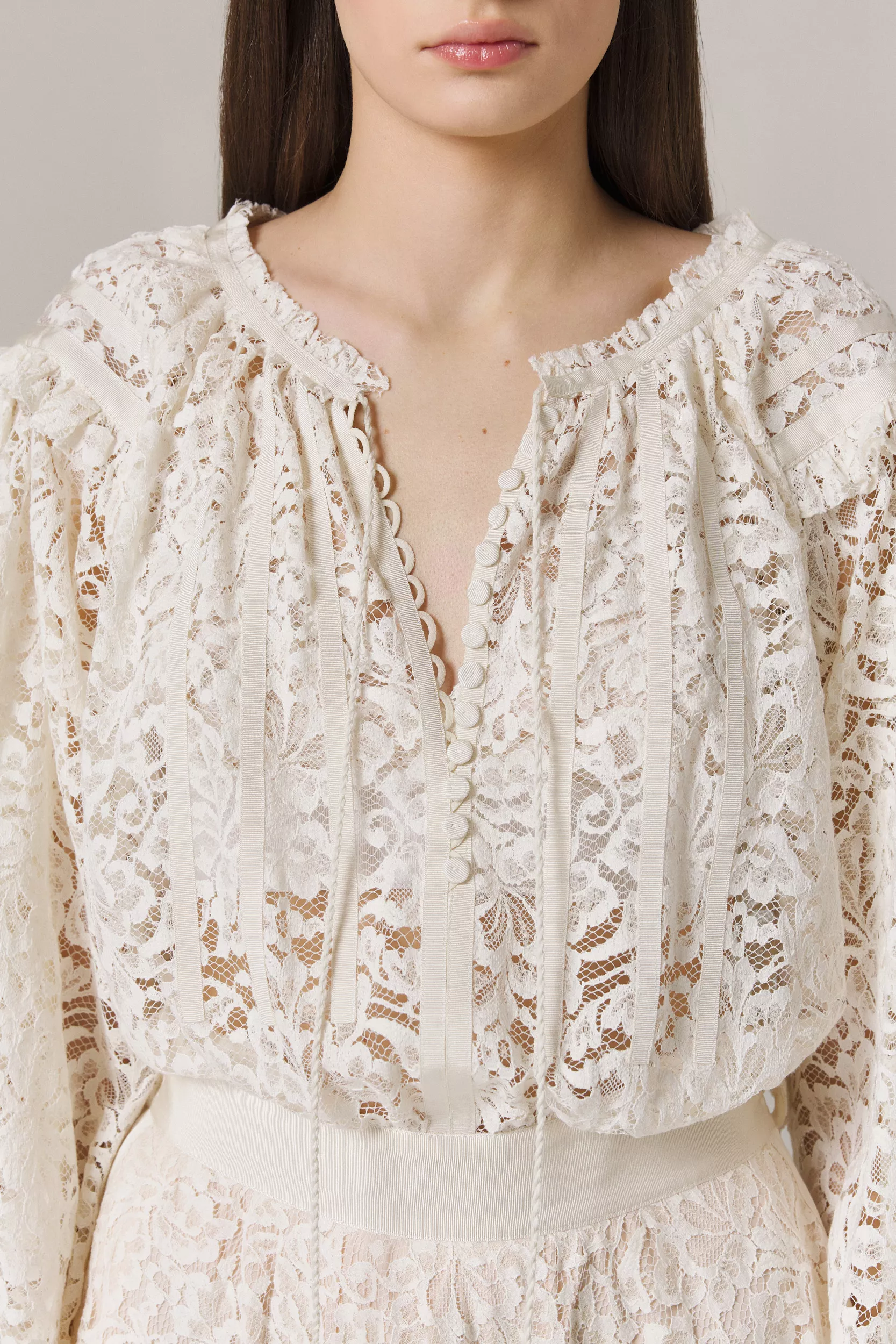 OZANA LACE DRESS WITH GROSGRAIN APPLIQUE IN SUGAR - Image 6