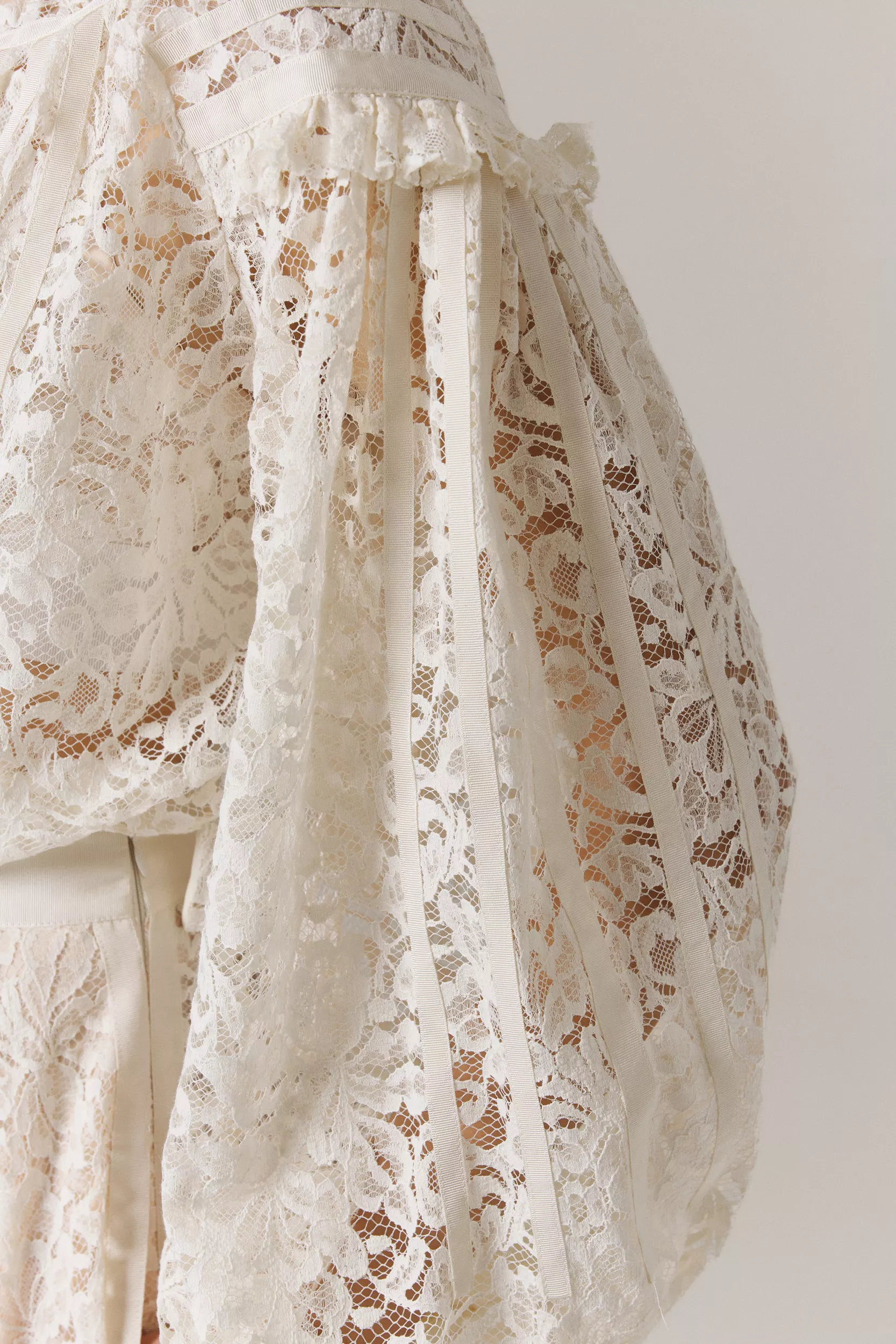 OZANA LACE DRESS WITH GROSGRAIN APPLIQUE IN SUGAR - Image 7