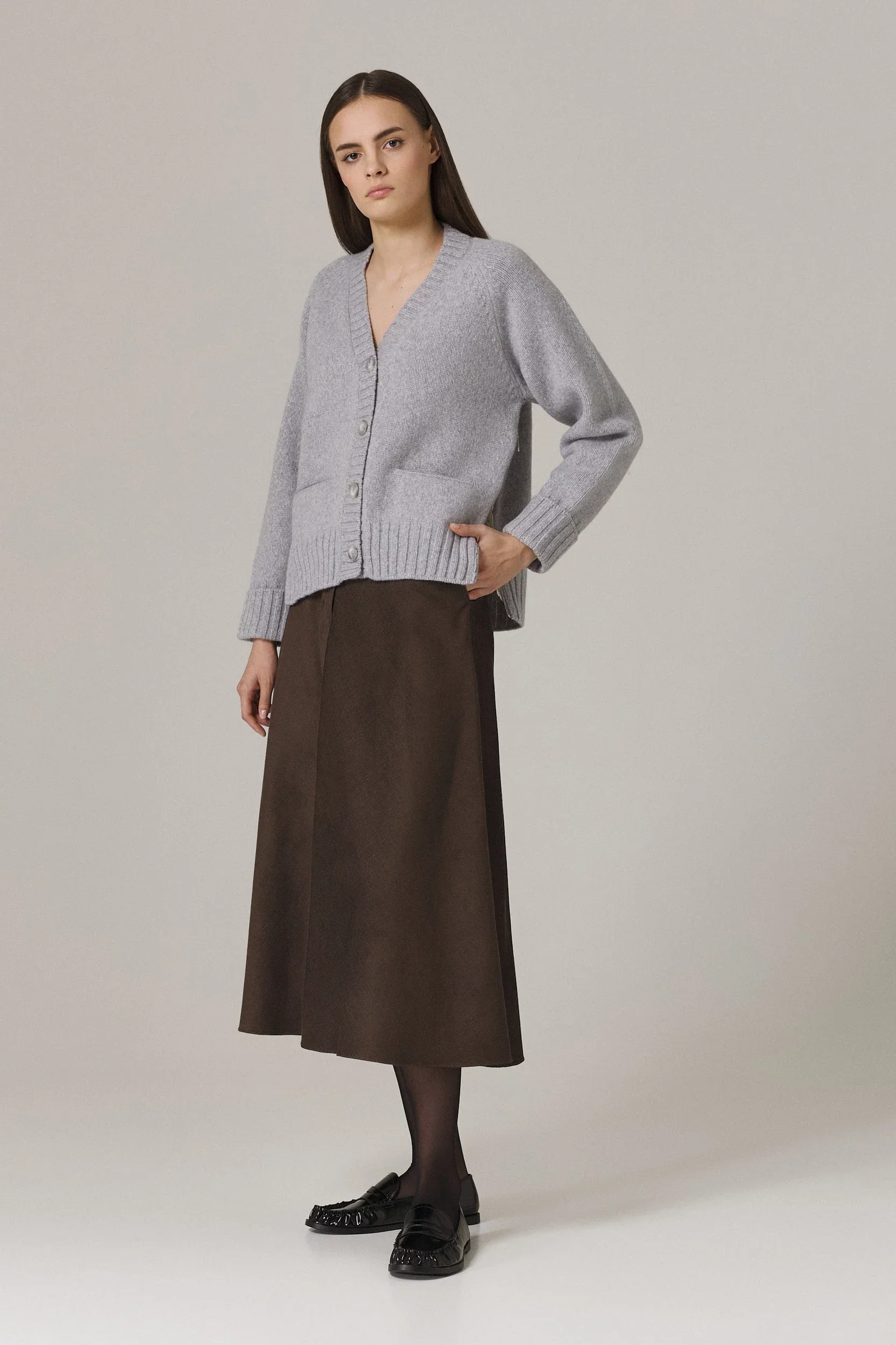 BROOK CARDIGAN WITH LACE INSERTS IN HEATHER GREY - Image 2