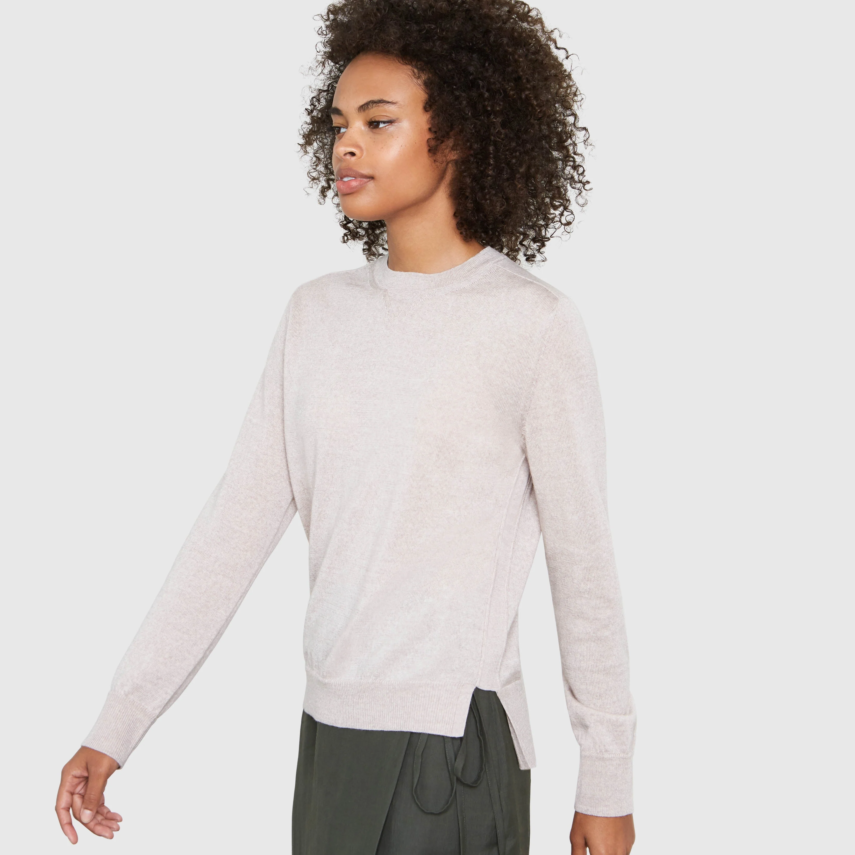 ELLEN NOTCHED NECKBAND MERINO WOOL SWEATER IN MARCONA - Image 2