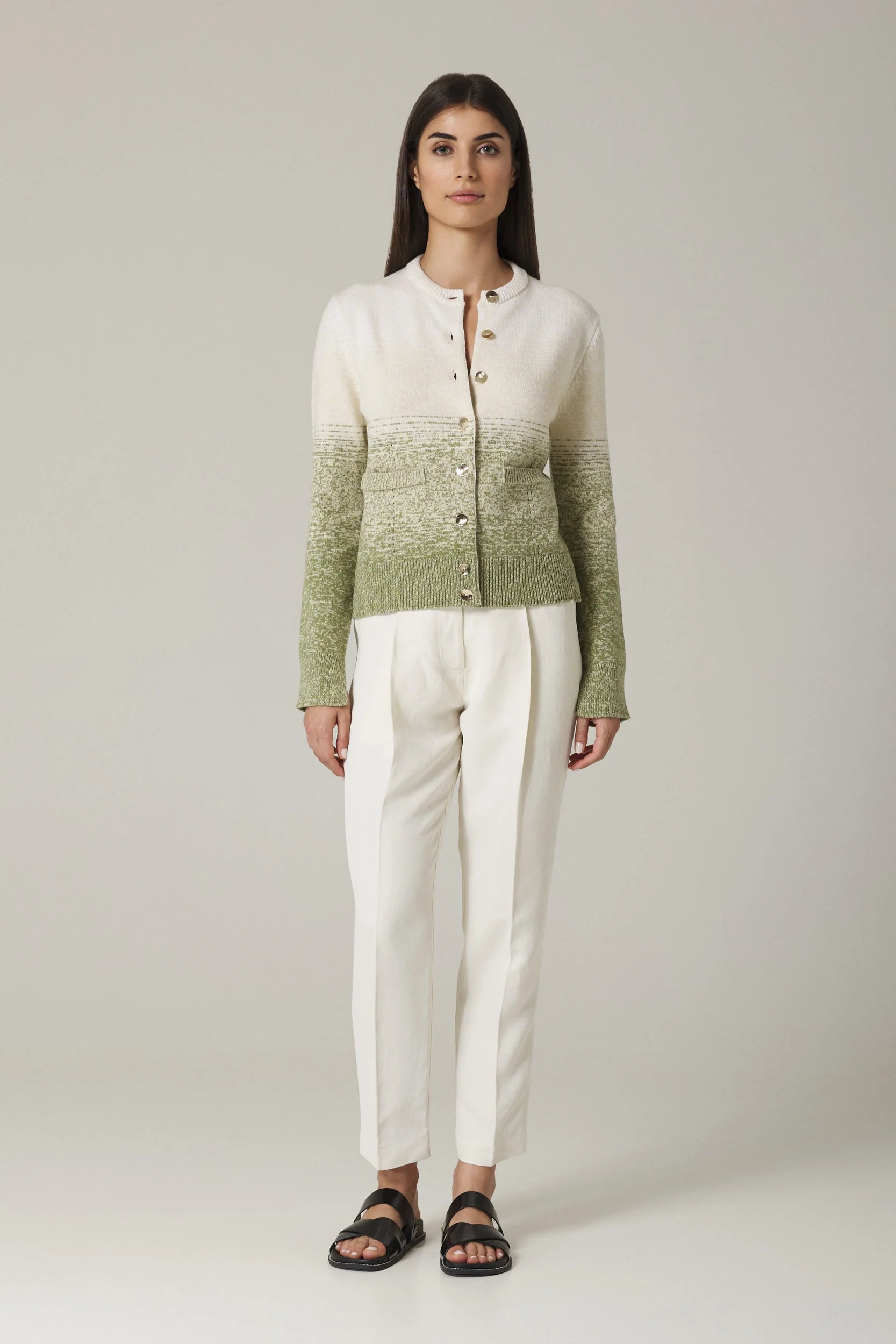 UNA OMBRÉ CARDIGAN WITH GOLD BUTTONS IN OLIVE COMBO - Image 2