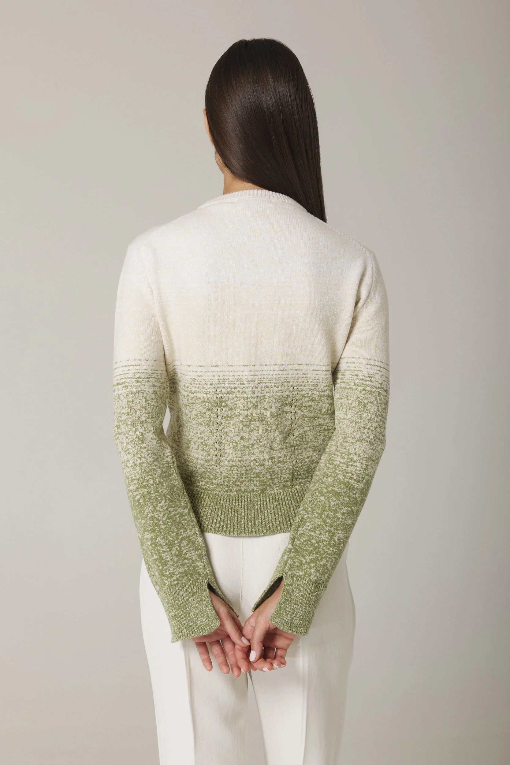 UNA OMBRÉ CARDIGAN WITH GOLD BUTTONS IN OLIVE COMBO - Image 3
