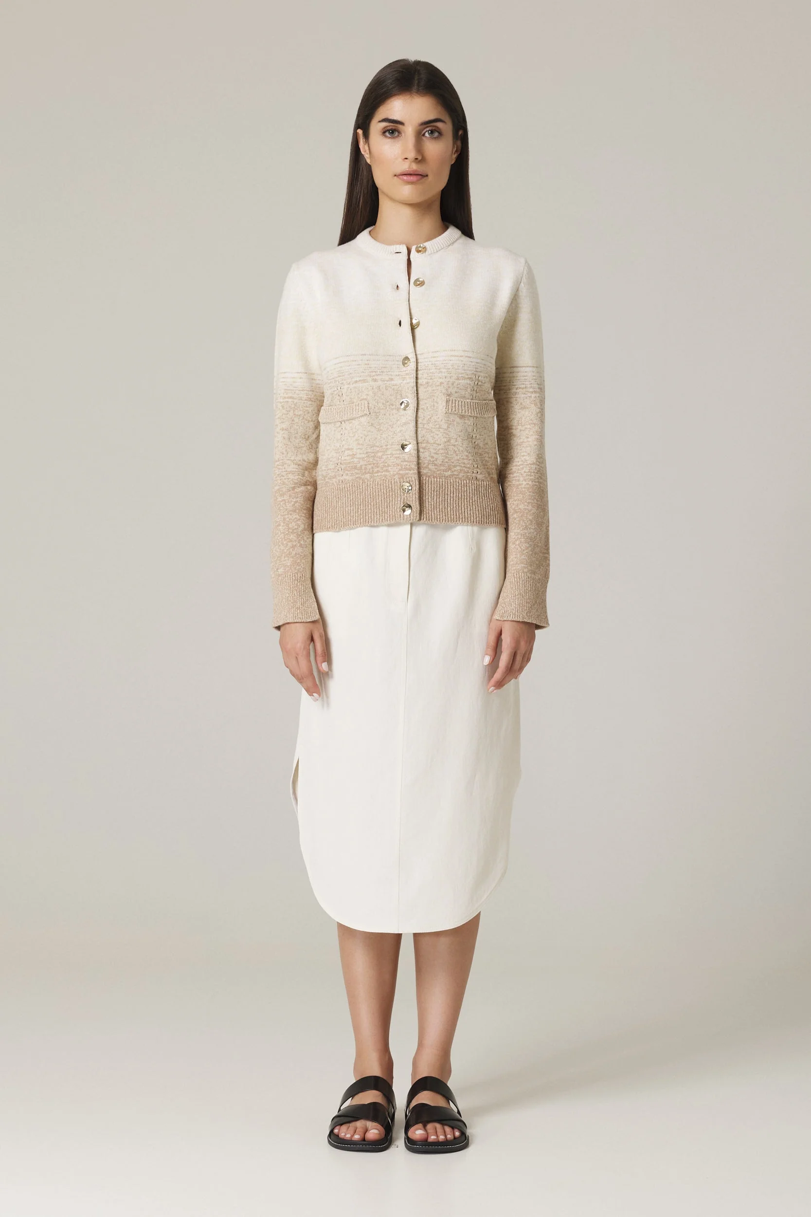 UNA OMBRÉ CARDIGAN WITH GOLD BUTTONS IN SAND COMBO - Image 2