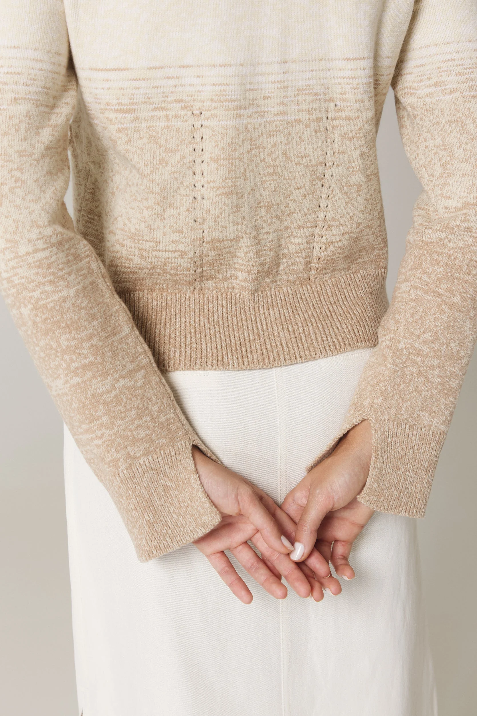 UNA OMBRÉ CARDIGAN WITH GOLD BUTTONS IN SAND COMBO - Image 3