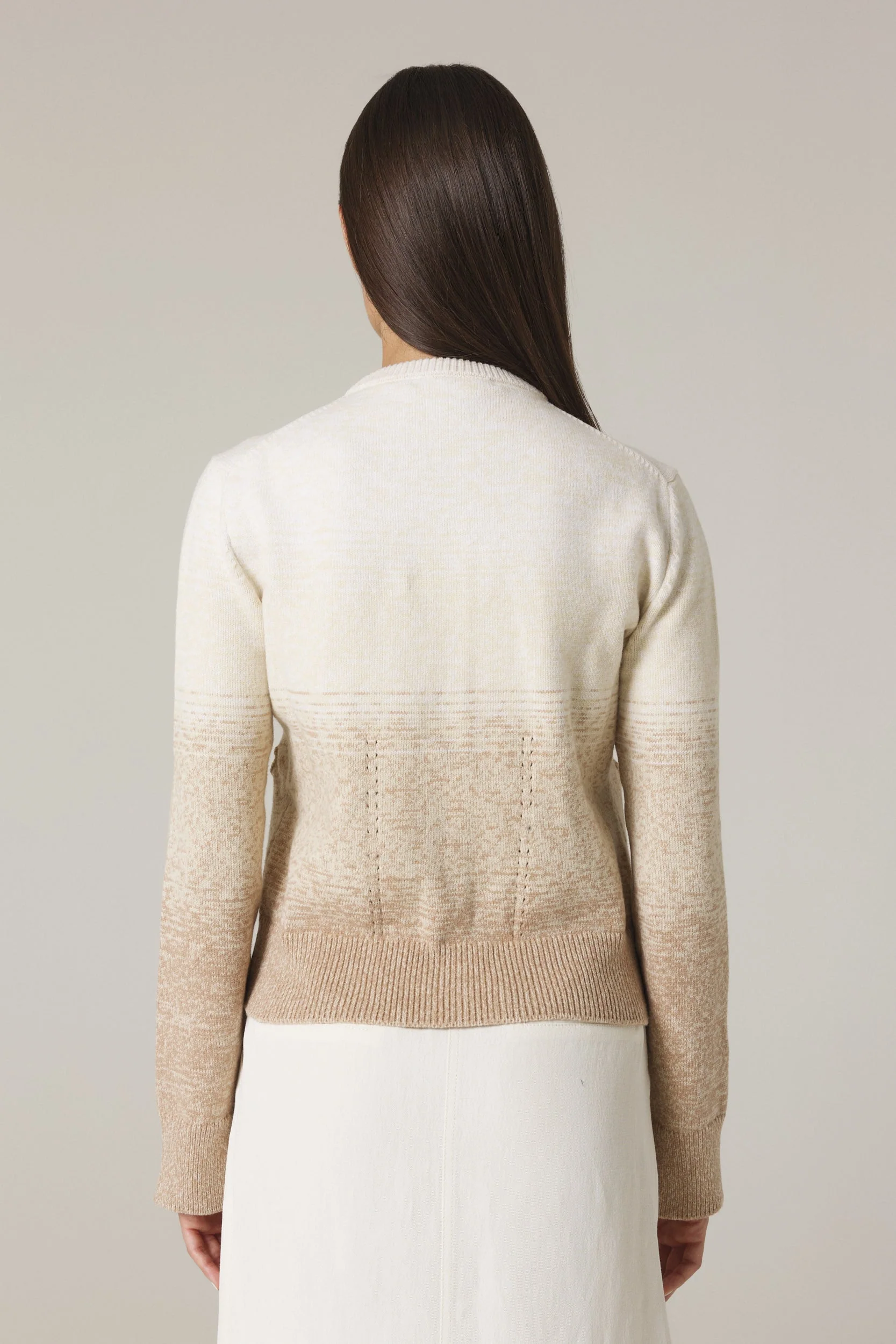 UNA OMBRÉ CARDIGAN WITH GOLD BUTTONS IN SAND COMBO - Image 4