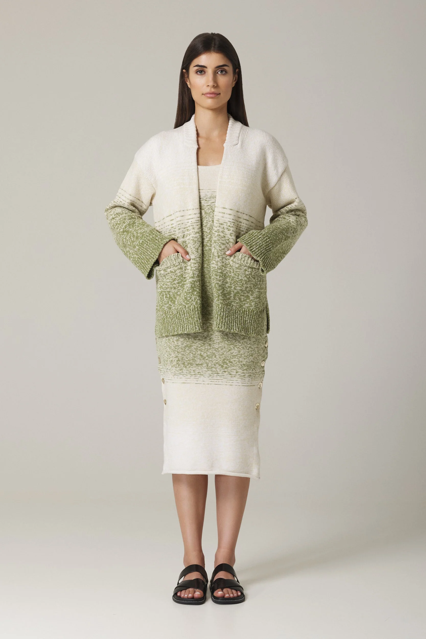 WADIM OMBRÉ OPEN CARDIGAN IN OLIVE COMBO - Image 2