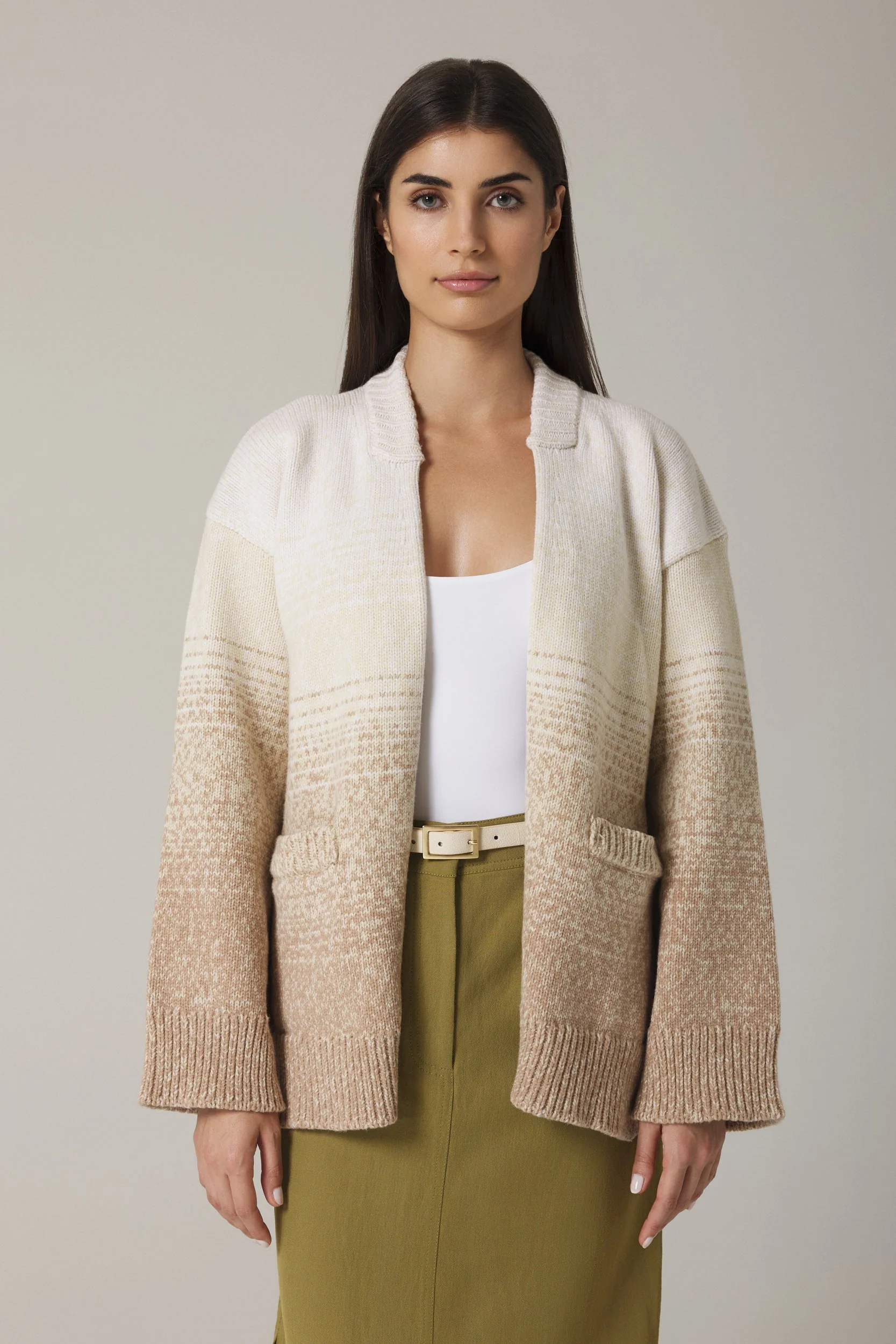 WADIM OMBRÉ OPEN CARDIGAN IN SAND COMBO - Image 2