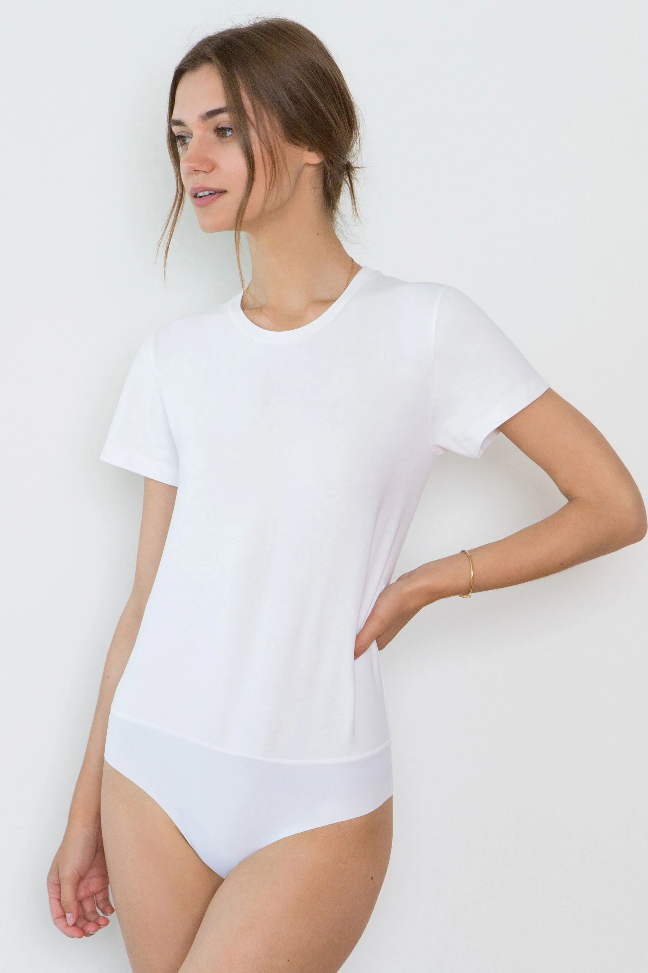 JEN ORGANIC COTTON CREW NECK BODYSUIT IN WHITE - Image 3