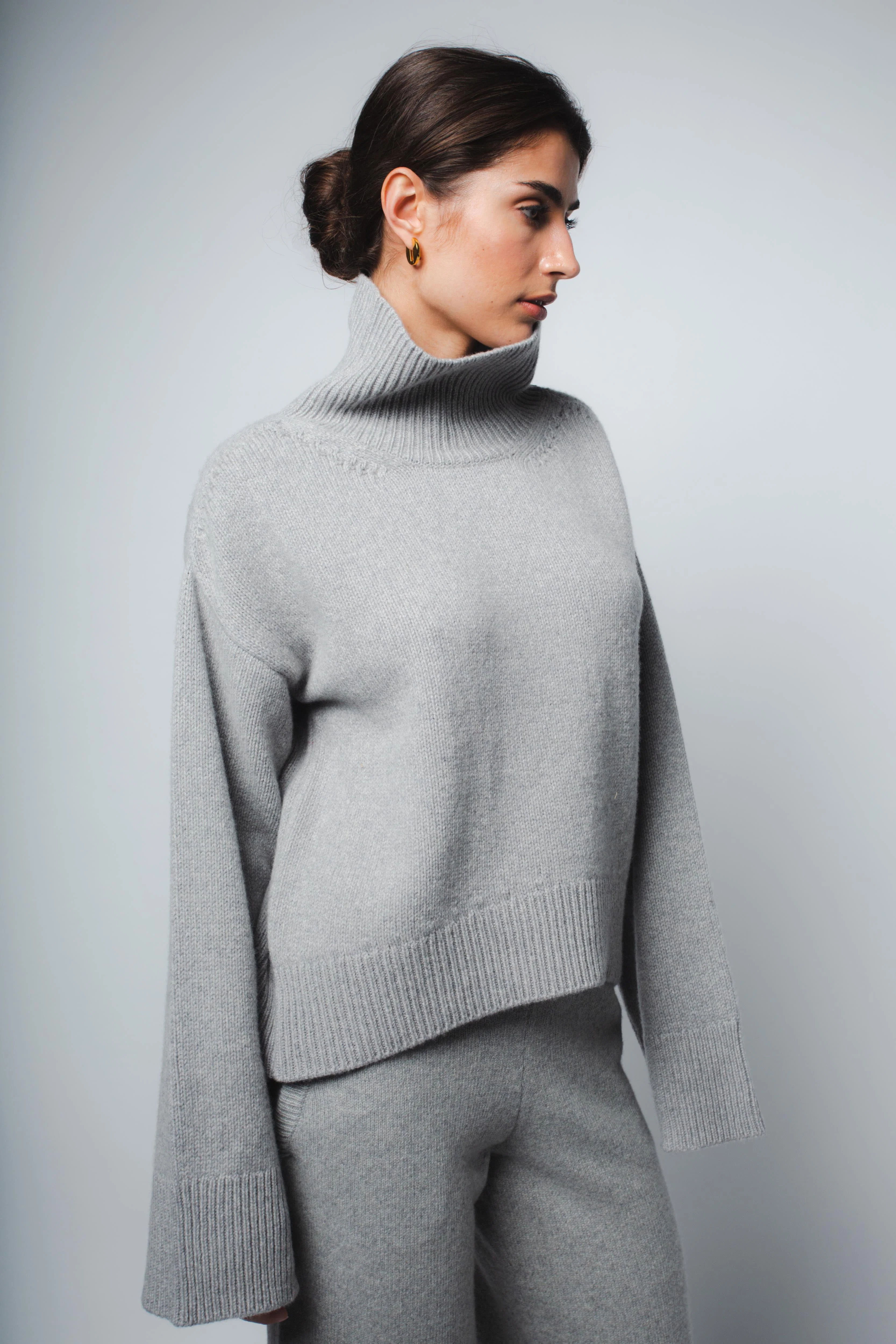 CIO DROPPED SHOULDER CASHMERE PULLOVER IN HEATHER GREY - Image 3