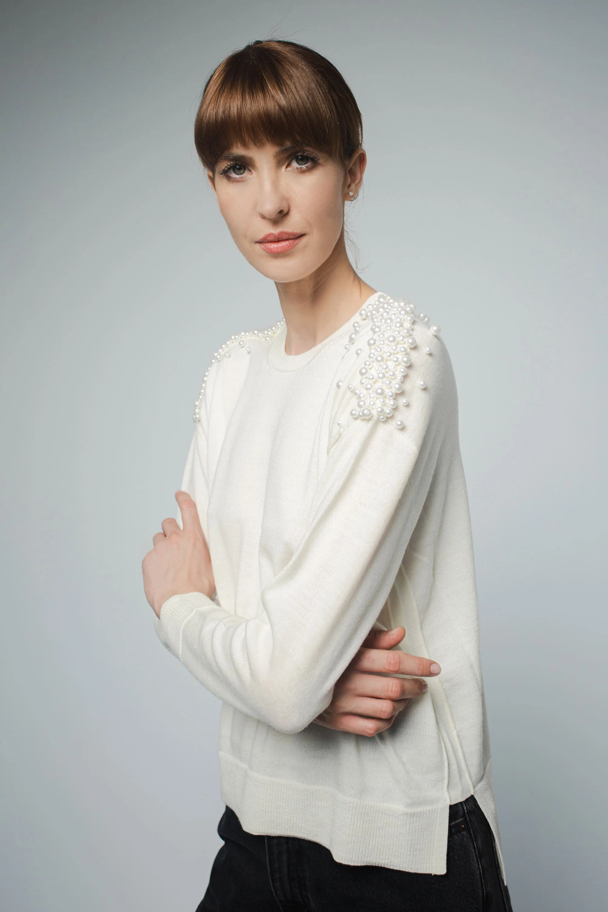 KATHRYN RELAXED FIT PULLOVER WITH PEARL BEADING IN SOFT WHITE - Image 3
