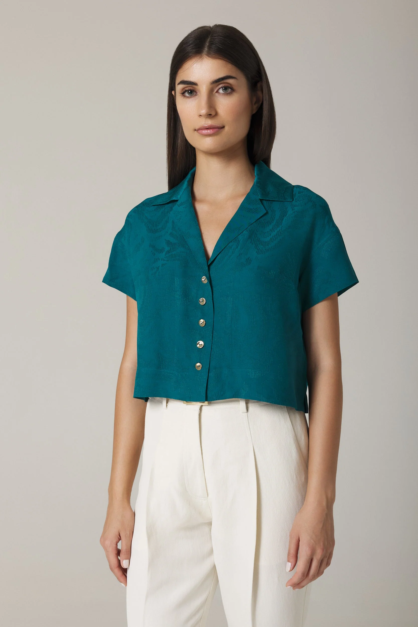 PAOLA SHORT SLEEVE BLOUSE IN CAPRI BLUE