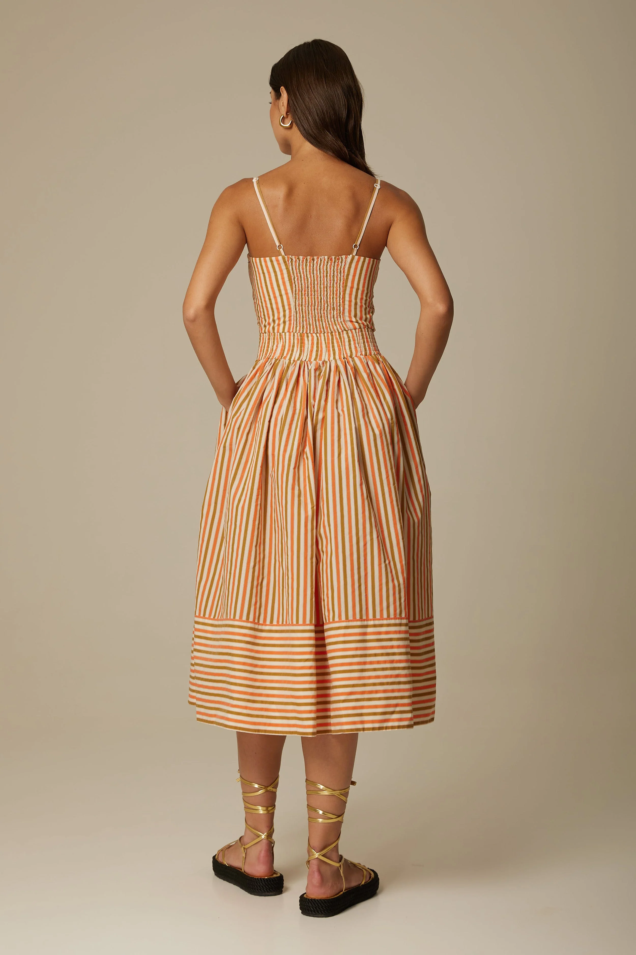 MIRIA TAFFETA STRAPPY DRESS IN SUNSET STRIPE - Image 3