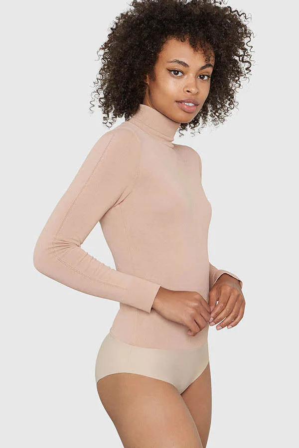 MIRA TURTLENECK VISCOSE BODYSUIT IN BEIGE - Image 3