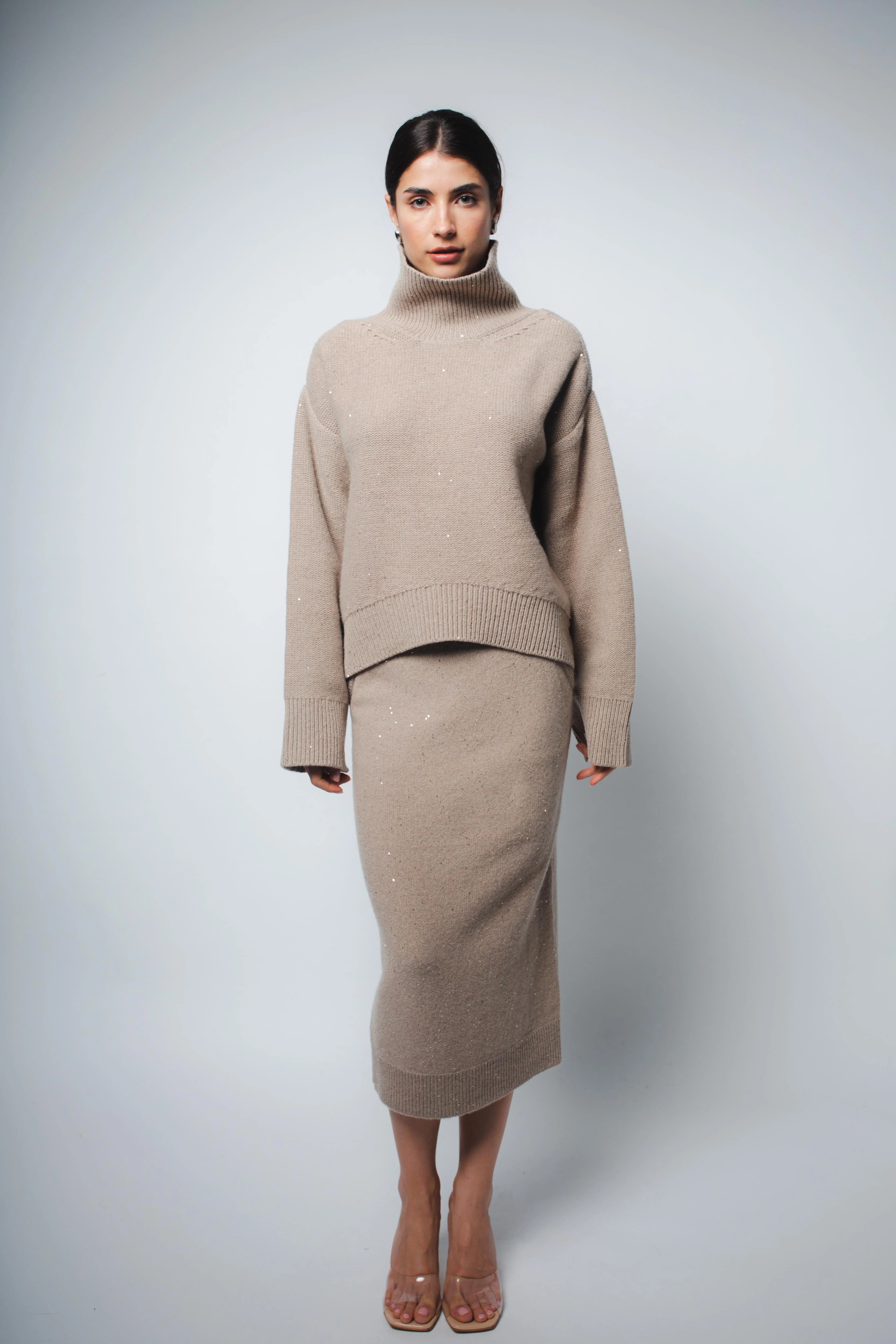 CIO TURTLENECK SWEATER IN SEQUIN CASHMERE IN FAWN SPARKLE - Image 3
