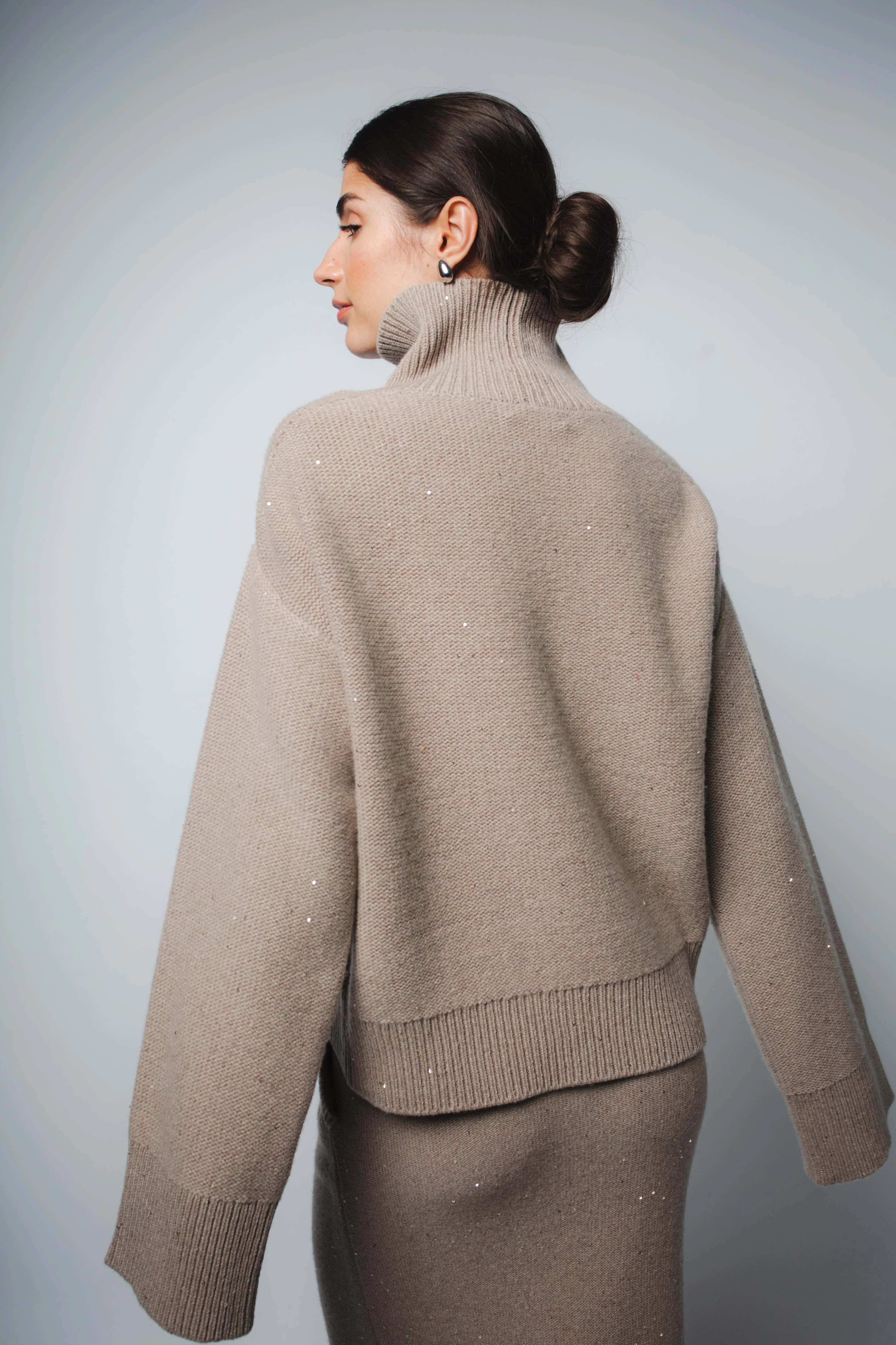 CIO TURTLENECK SWEATER IN SEQUIN CASHMERE IN FAWN SPARKLE - Image 4