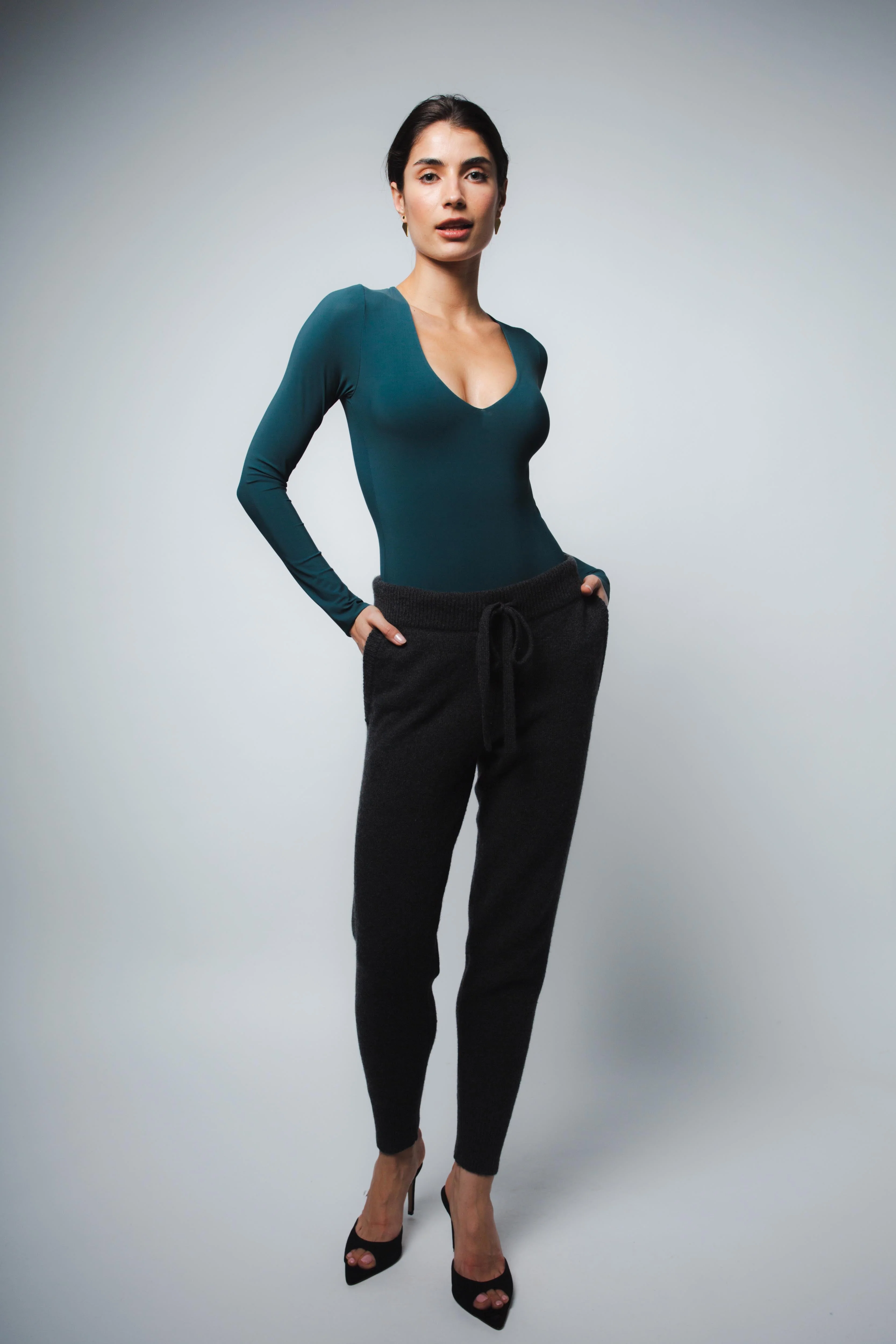NOVA MICROJERSEY V-NECK BODYSUIT IN FERN - Image 2