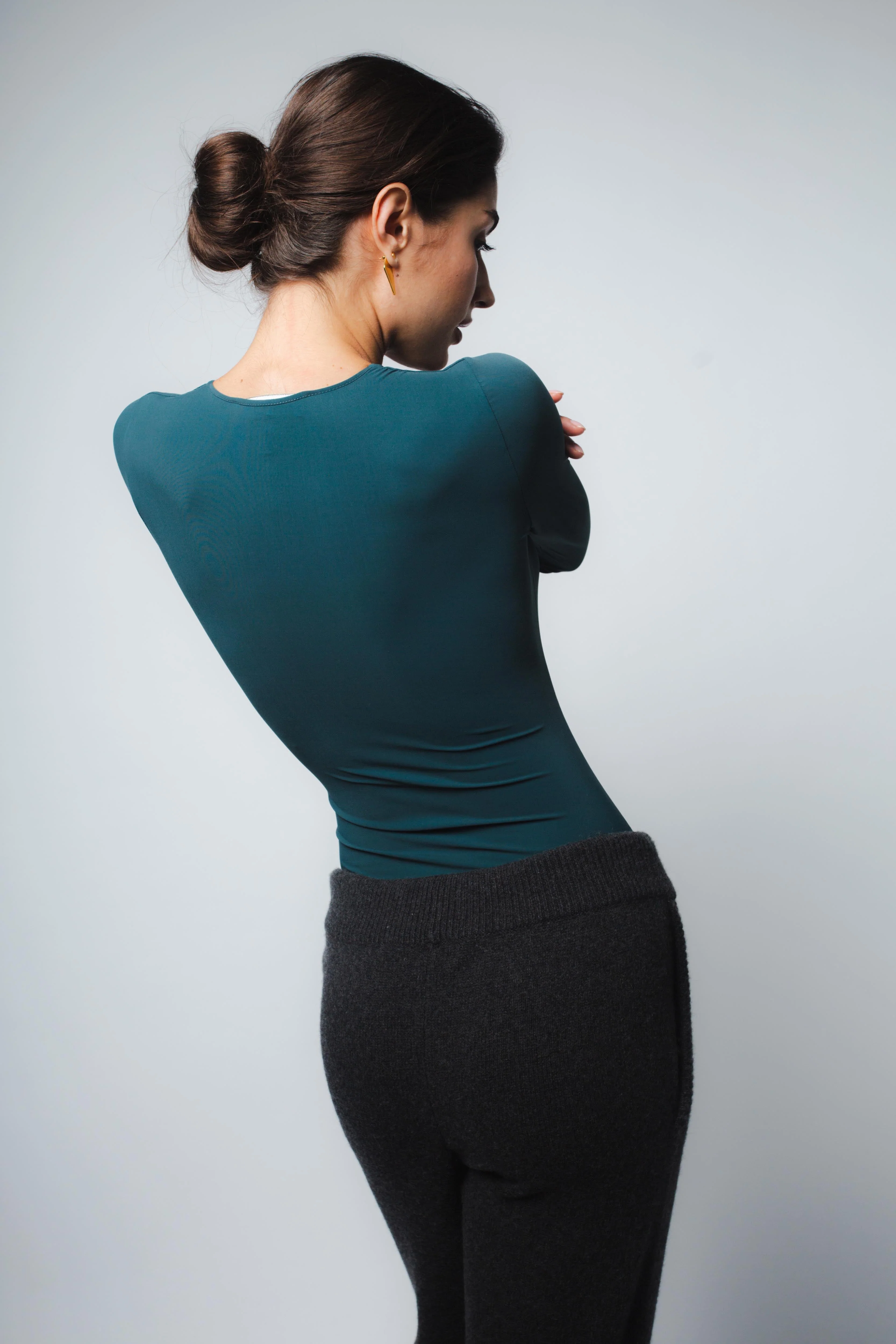 NOVA MICROJERSEY V-NECK BODYSUIT IN FERN - Image 3