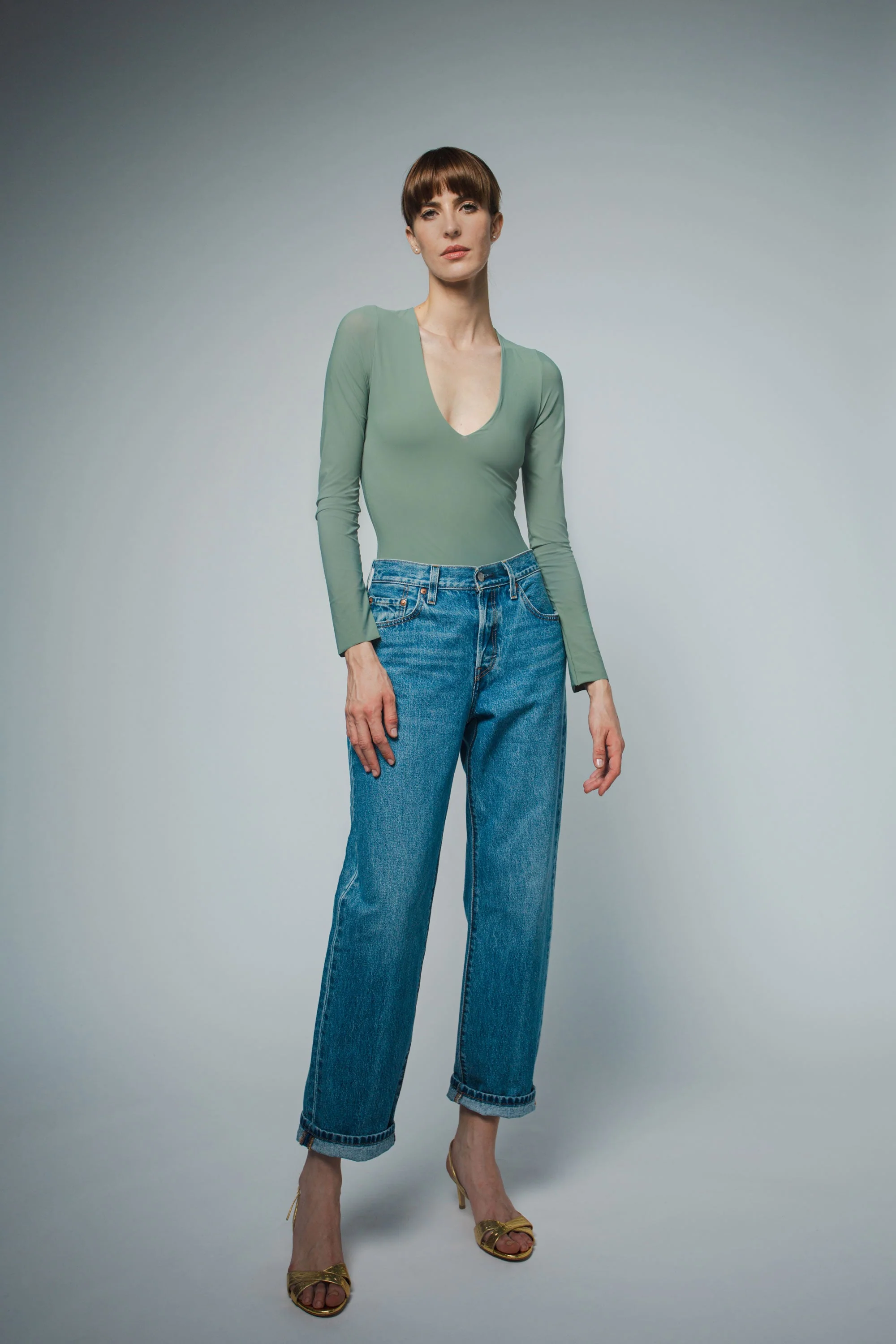 NOVA V-NECK BODYSUIT IN SAGE - Image 4