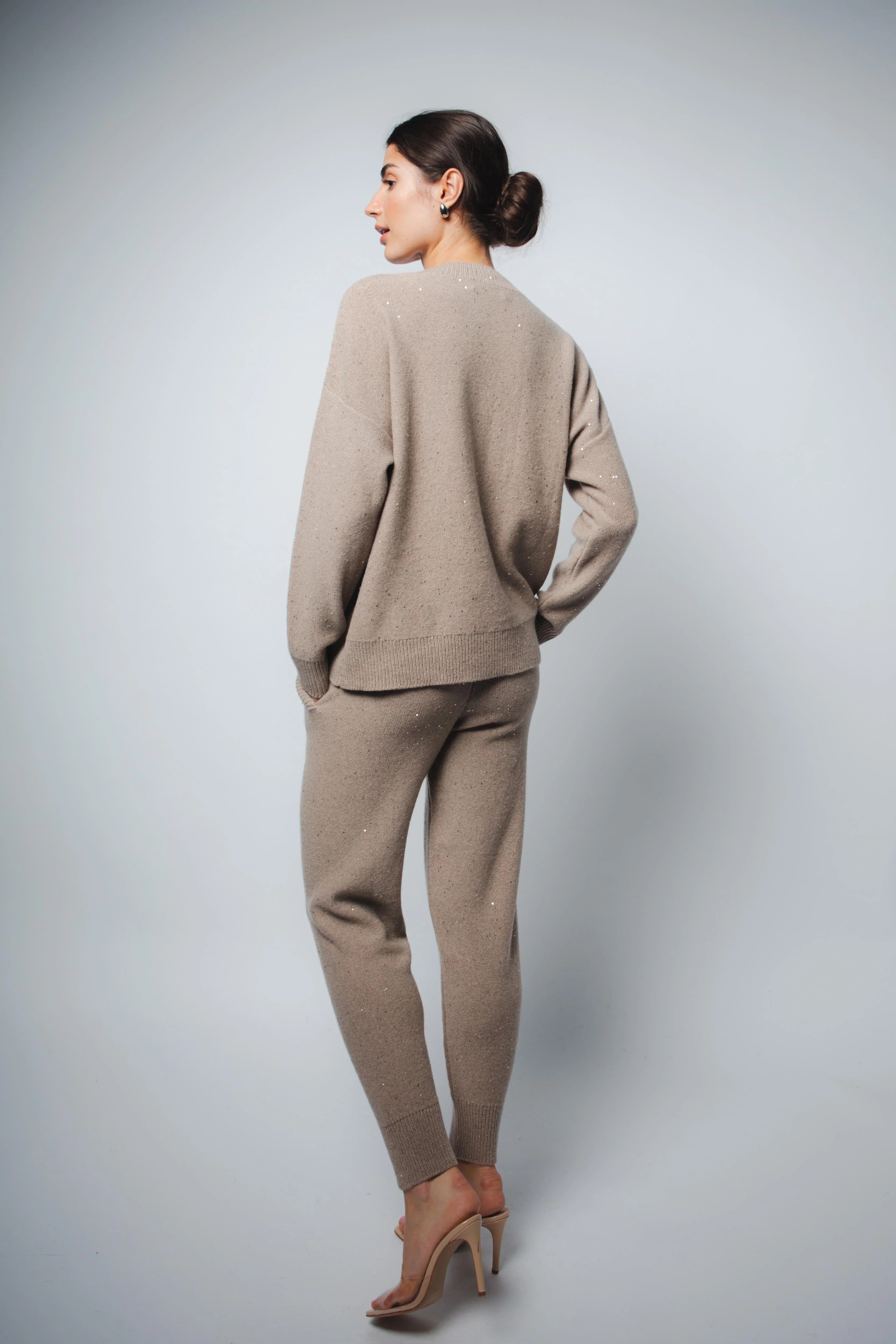 CRISTA V-NECK SWEATER IN SEQUIN CASHMERE IN FAWN SPARKLE - Image 4