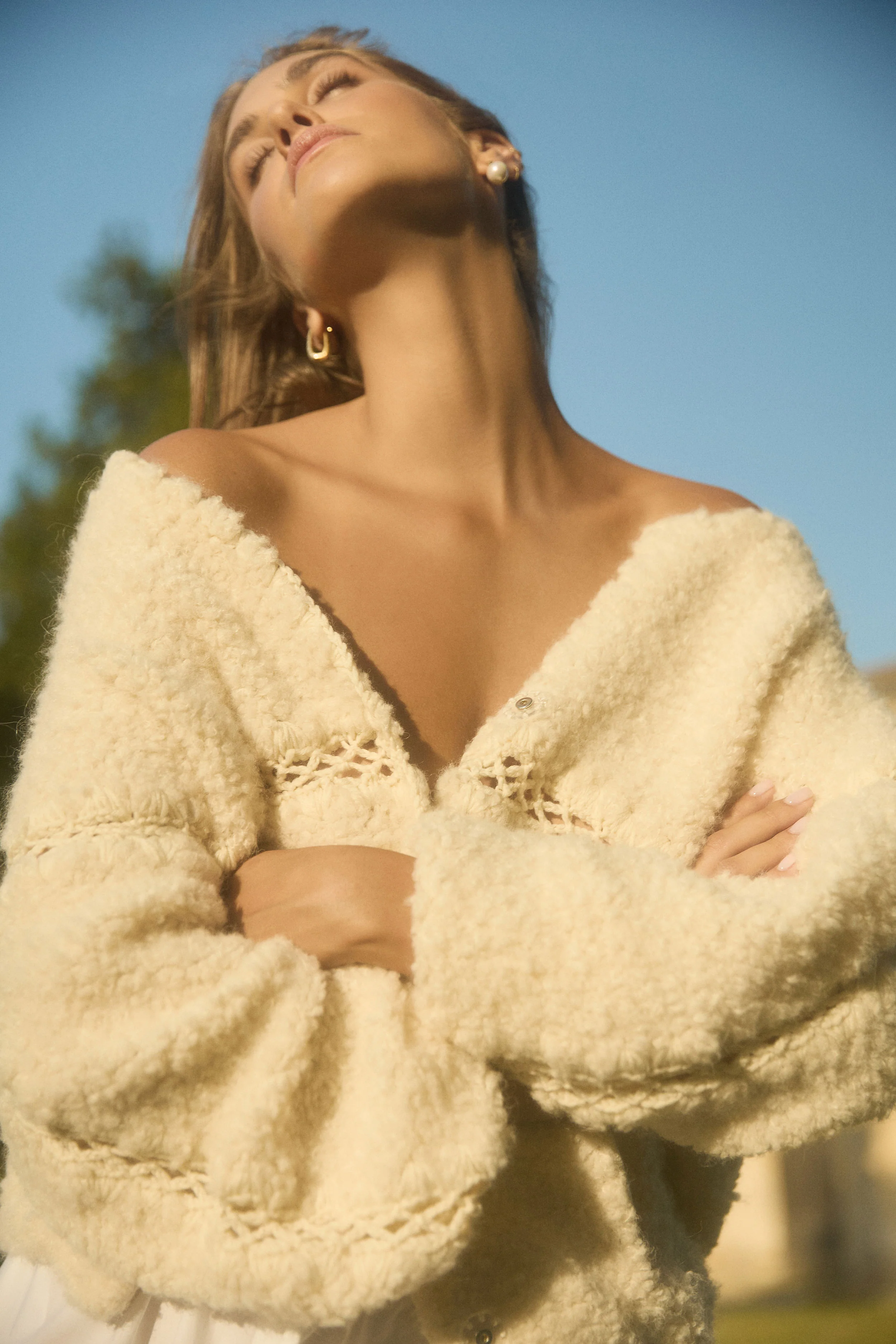 IRINA FURRY CARDIGAN JACKET IN CREAM - Image 2