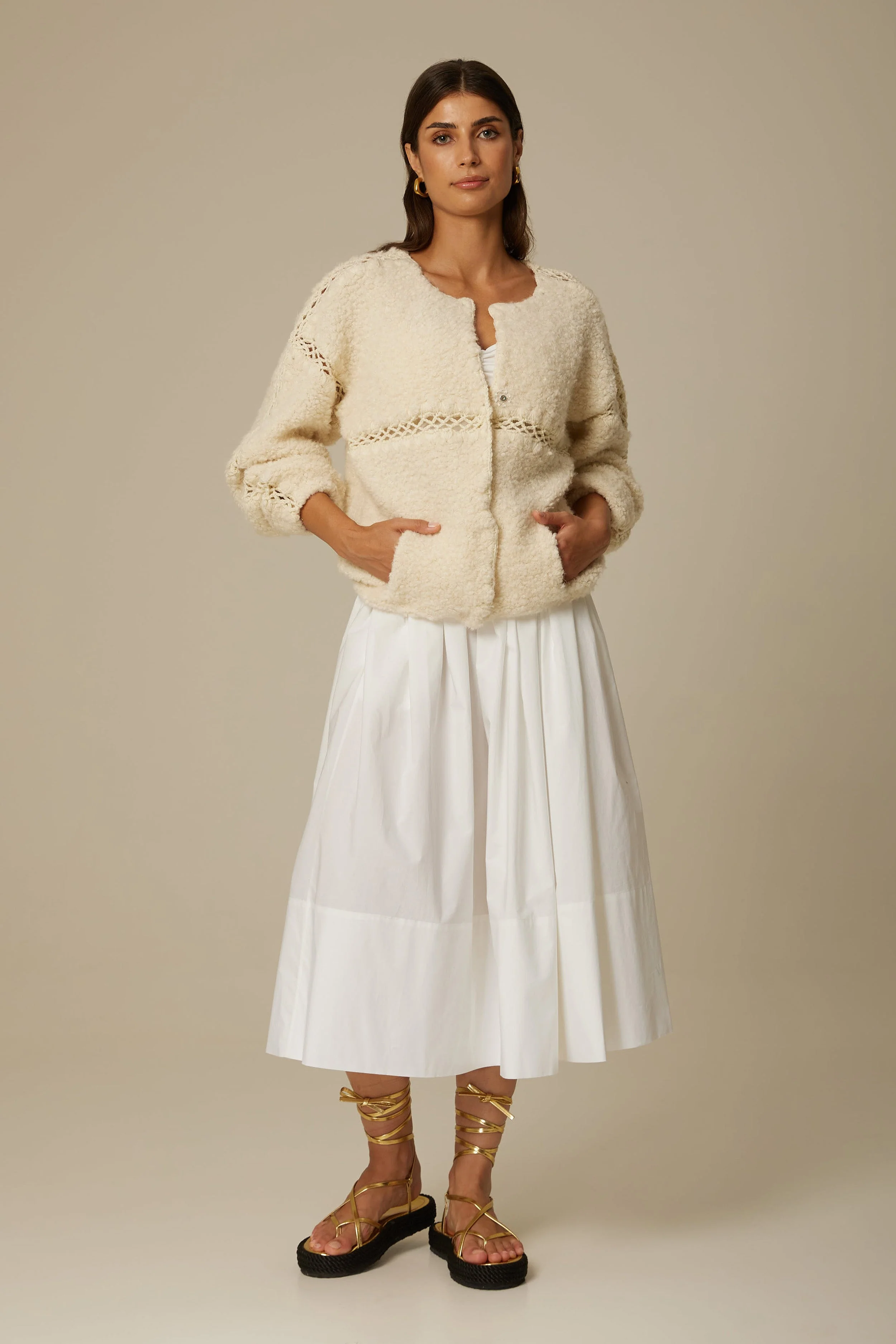 IRINA FURRY CARDIGAN JACKET IN CREAM - Image 3