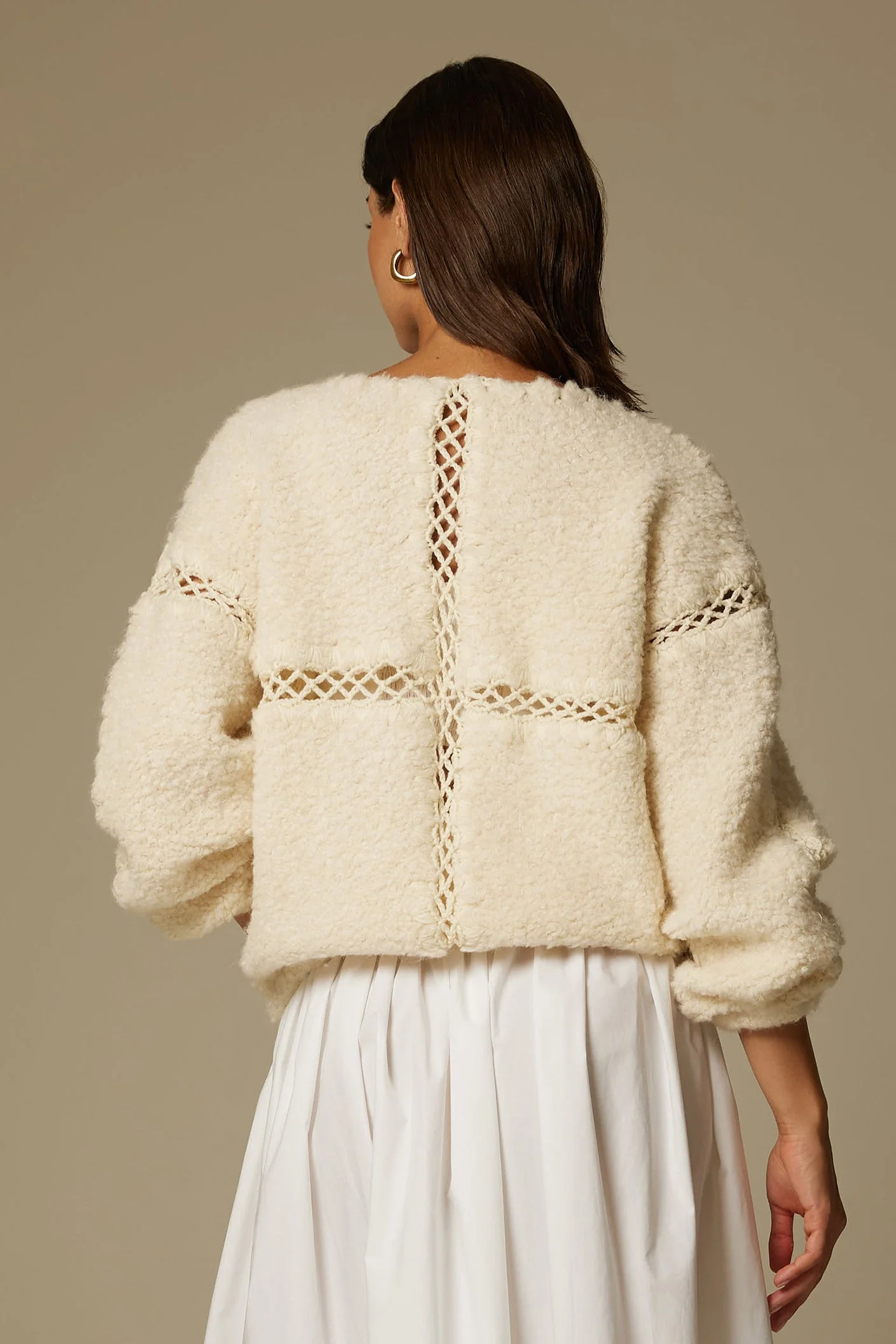 IRINA FURRY CARDIGAN JACKET IN CREAM - Image 4